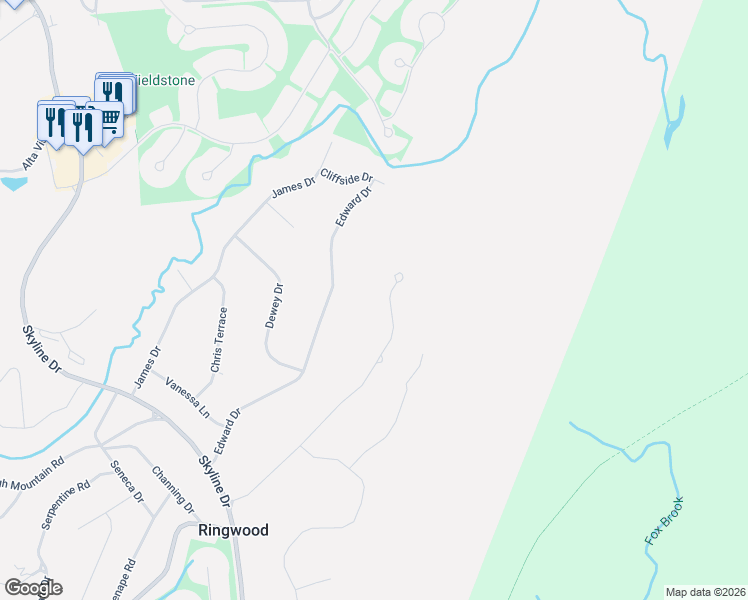 map of restaurants, bars, coffee shops, grocery stores, and more near 111 Cheshire Lane in Ringwood