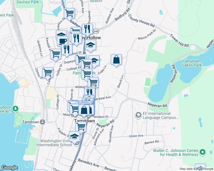 map of restaurants, bars, coffee shops, grocery stores, and more near 28 Sunhaven Court in Tarrytown