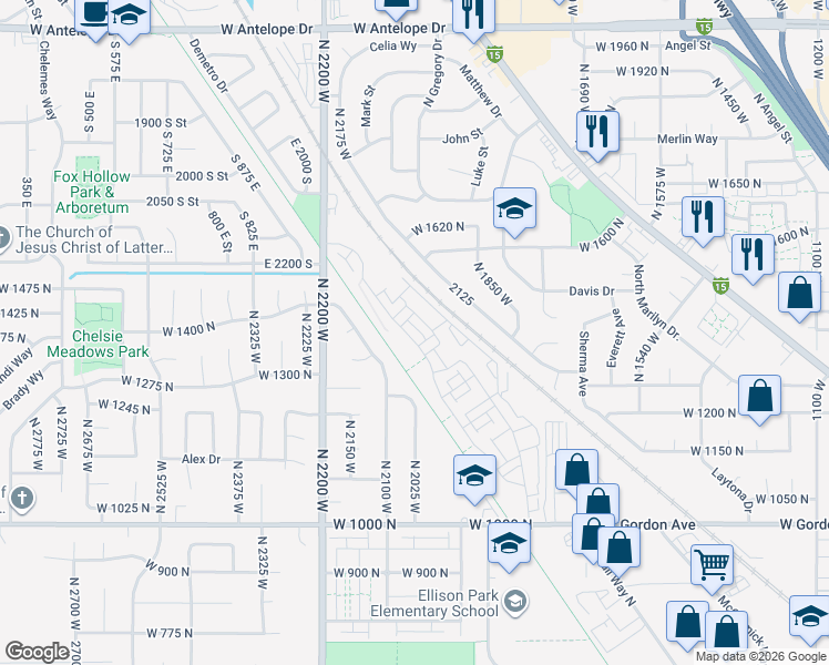 map of restaurants, bars, coffee shops, grocery stores, and more near 1471 North 1875 West in Layton