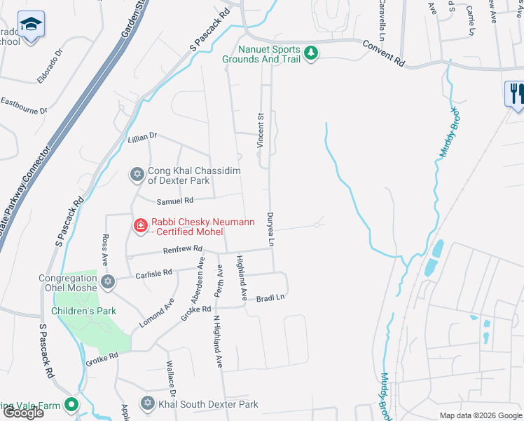 map of restaurants, bars, coffee shops, grocery stores, and more near 50 Newport Drive in Nanuet
