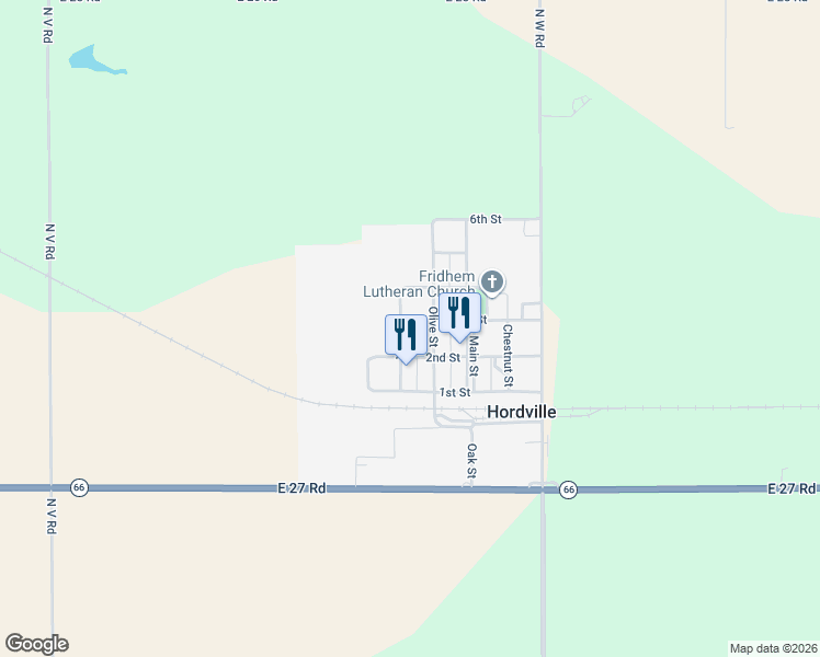 map of restaurants, bars, coffee shops, grocery stores, and more near 200 Vine Street in Hordville