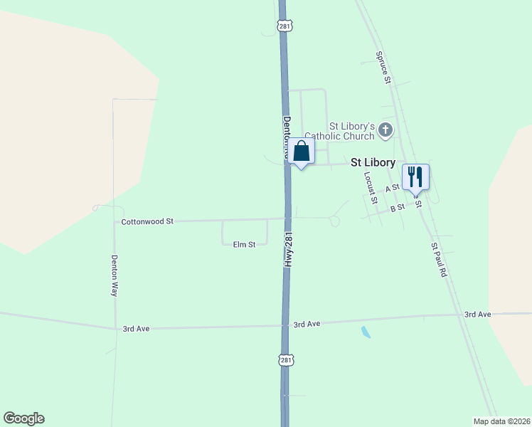 map of restaurants, bars, coffee shops, grocery stores, and more near 506 Cottonwood Street in Saint Libory