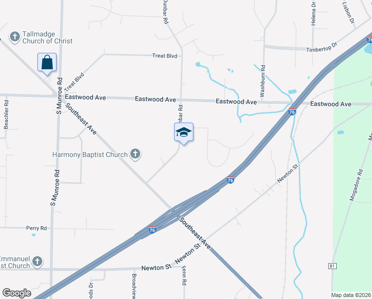 map of restaurants, bars, coffee shops, grocery stores, and more near 731 Dunbar Road in Tallmadge