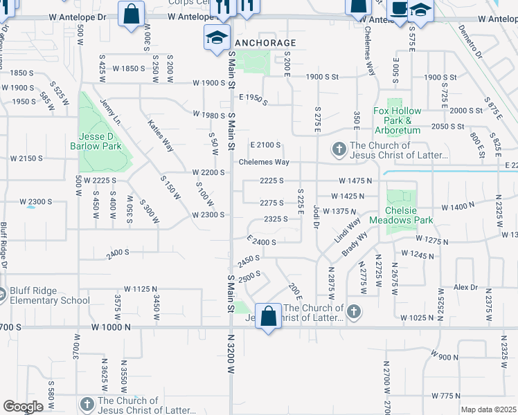 map of restaurants, bars, coffee shops, grocery stores, and more near 86 2275 South in Clearfield