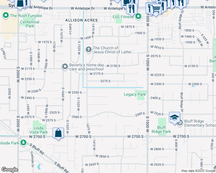 map of restaurants, bars, coffee shops, grocery stores, and more near 1306 West 2325 South in Syracuse