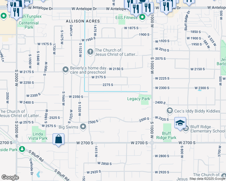 map of restaurants, bars, coffee shops, grocery stores, and more near 1286 West 2325 South in Syracuse