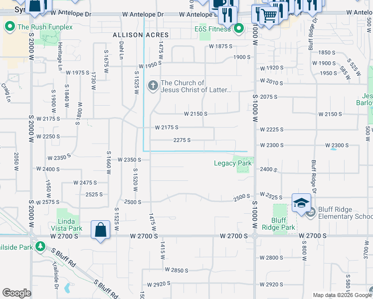 map of restaurants, bars, coffee shops, grocery stores, and more near 1306 West 2325 South in Syracuse