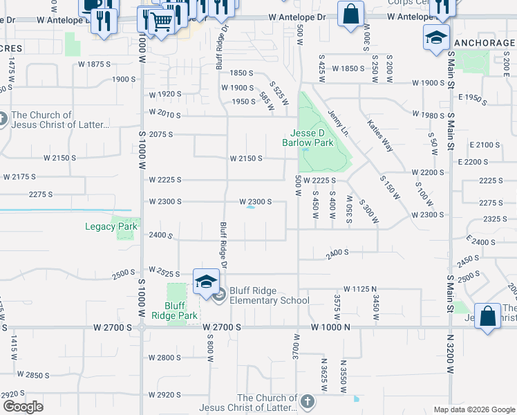 map of restaurants, bars, coffee shops, grocery stores, and more near 645 W 2300 S in Syracuse