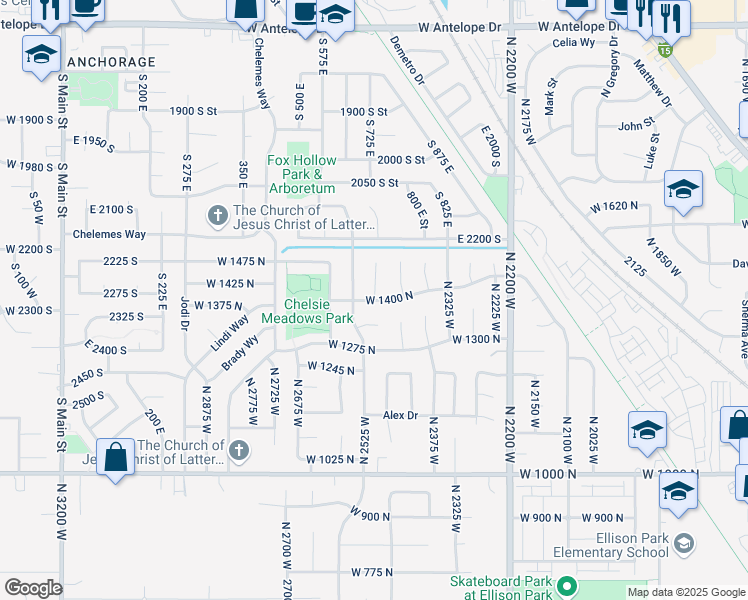 map of restaurants, bars, coffee shops, grocery stores, and more near 1080 North 2475 West in Layton