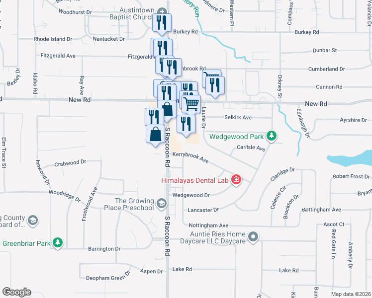 map of restaurants, bars, coffee shops, grocery stores, and more near 1747 South Raccoon Road in Youngstown