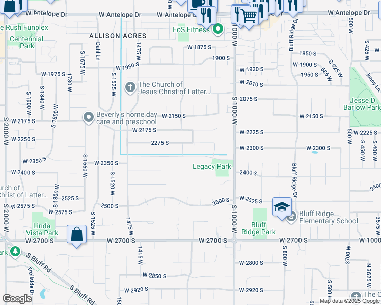 map of restaurants, bars, coffee shops, grocery stores, and more near 1196 West 2325 South in Syracuse
