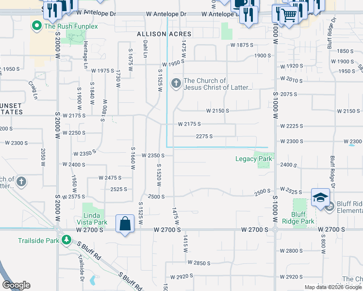 map of restaurants, bars, coffee shops, grocery stores, and more near 1397 2275 South in Syracuse