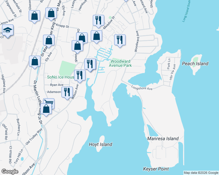 map of restaurants, bars, coffee shops, grocery stores, and more near 23 Splitrock Road in Norwalk