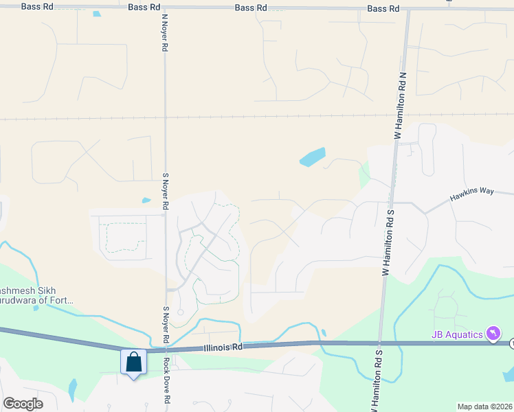 map of restaurants, bars, coffee shops, grocery stores, and more near 207 Hamilton Meadows Lane in Fort Wayne