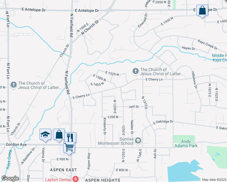 map of restaurants, bars, coffee shops, grocery stores, and more near 1180 East Cherry Lane in Layton