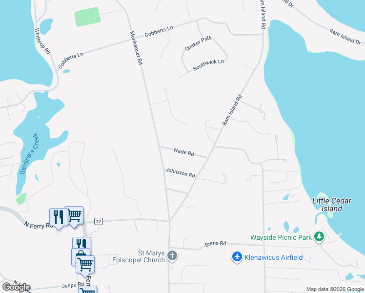 map of restaurants, bars, coffee shops, grocery stores, and more near 7 Wade Road in Shelter Island