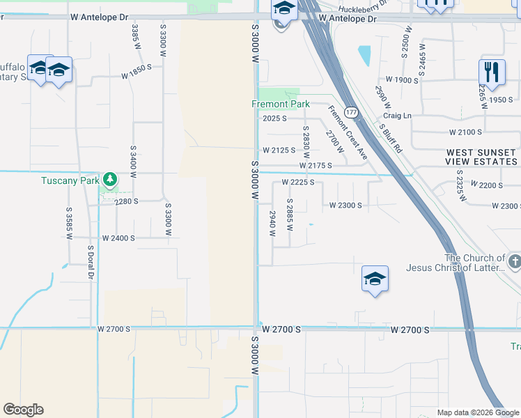 map of restaurants, bars, coffee shops, grocery stores, and more near 2987 West 2300 South in Syracuse
