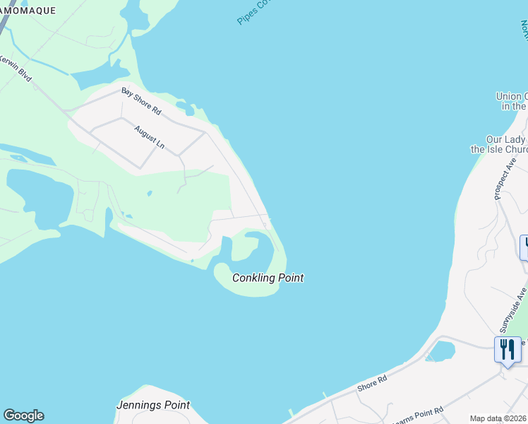 map of restaurants, bars, coffee shops, grocery stores, and more near 4295 Bay Shore Road in Greenport
