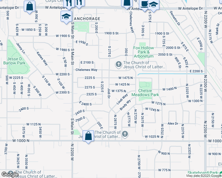 map of restaurants, bars, coffee shops, grocery stores, and more near 2912 West 1375 North in Layton
