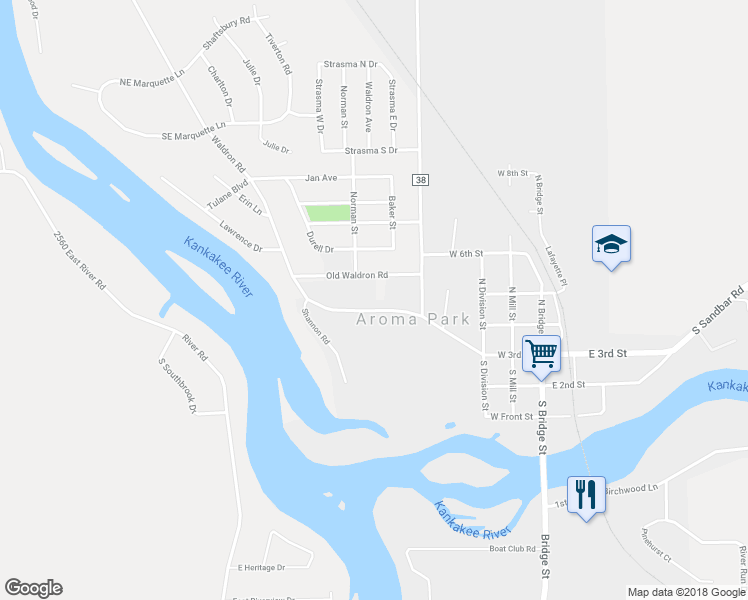 map of restaurants, bars, coffee shops, grocery stores, and more near 3306 Waldron Road in Kankakee