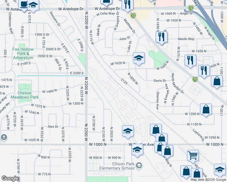 map of restaurants, bars, coffee shops, grocery stores, and more near 1468 North 1875 West in Layton
