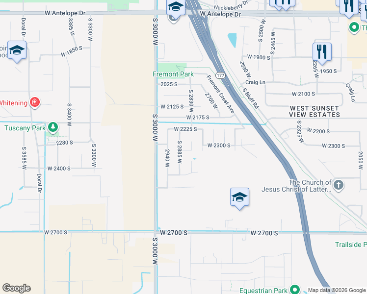 map of restaurants, bars, coffee shops, grocery stores, and more near 2868 2330 South in Syracuse