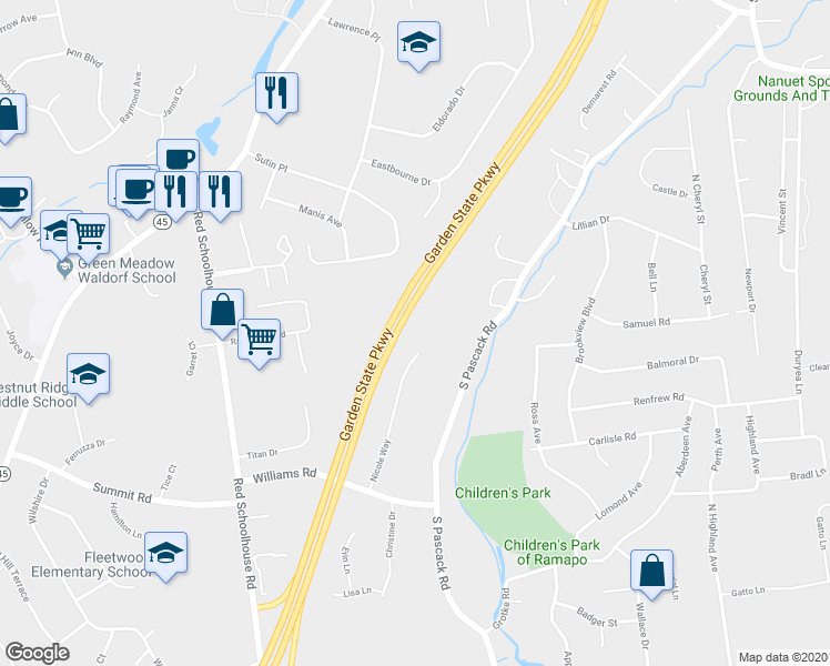 map of restaurants, bars, coffee shops, grocery stores, and more near 17 Nicole Way in Spring Valley