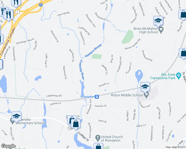 map of restaurants, bars, coffee shops, grocery stores, and more near 347 Rowayton Avenue in Norwalk