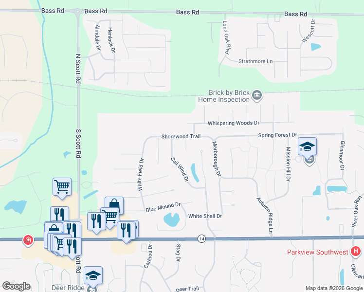 map of restaurants, bars, coffee shops, grocery stores, and more near 216 Glen Cove Pl in Fort Wayne