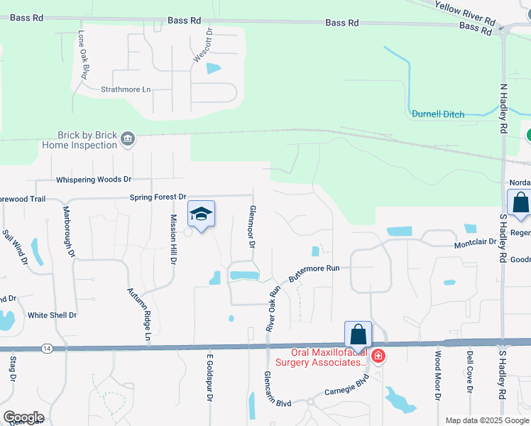 map of restaurants, bars, coffee shops, grocery stores, and more near 8233 Purple Sage Cove in Fort Wayne