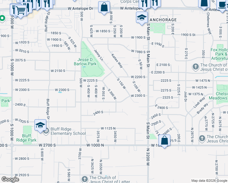 map of restaurants, bars, coffee shops, grocery stores, and more near 2247 South 150 West in Clearfield