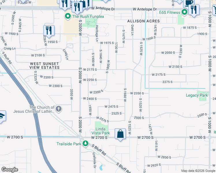 map of restaurants, bars, coffee shops, grocery stores, and more near 2291 South 1800 West in Syracuse