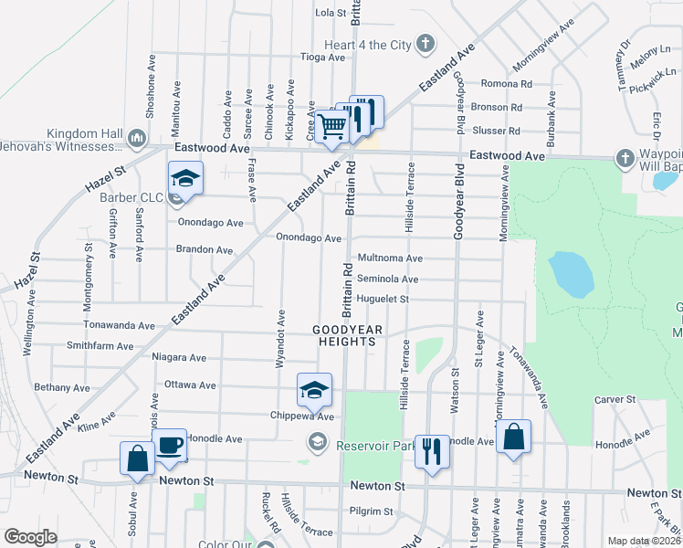 map of restaurants, bars, coffee shops, grocery stores, and more near 661 Mohawk Avenue in Akron