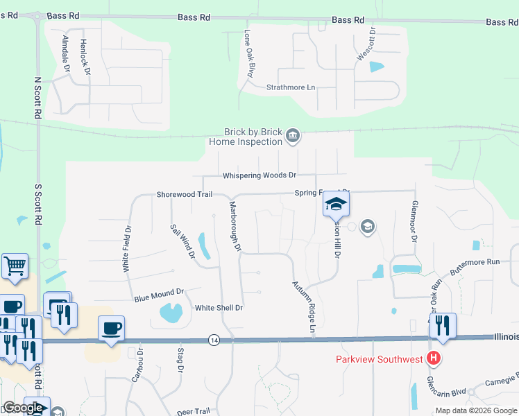 map of restaurants, bars, coffee shops, grocery stores, and more near 309 Ridge Hill Pl in Fort Wayne