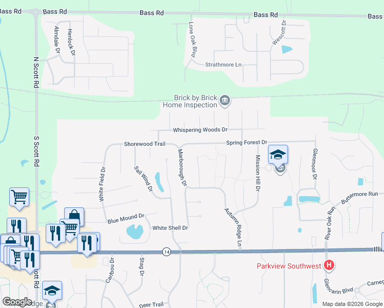 map of restaurants, bars, coffee shops, grocery stores, and more near 309 Ridge Hill Pl in Fort Wayne