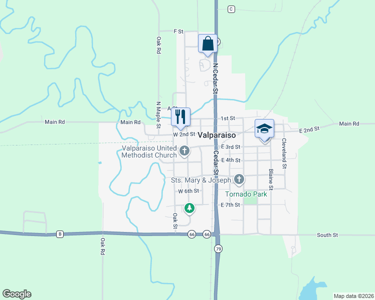map of restaurants, bars, coffee shops, grocery stores, and more near 312 Pine Street in Valparaiso