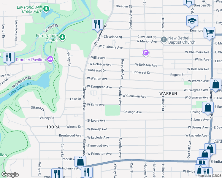 map of restaurants, bars, coffee shops, grocery stores, and more near 537 West Evergreen Avenue in Youngstown