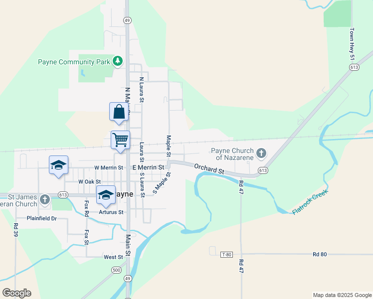 map of restaurants, bars, coffee shops, grocery stores, and more near 114 Ash Street in Payne