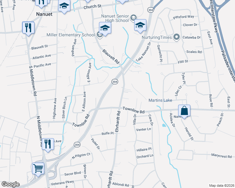 map of restaurants, bars, coffee shops, grocery stores, and more near 139 Blauvelt Road in Pearl River