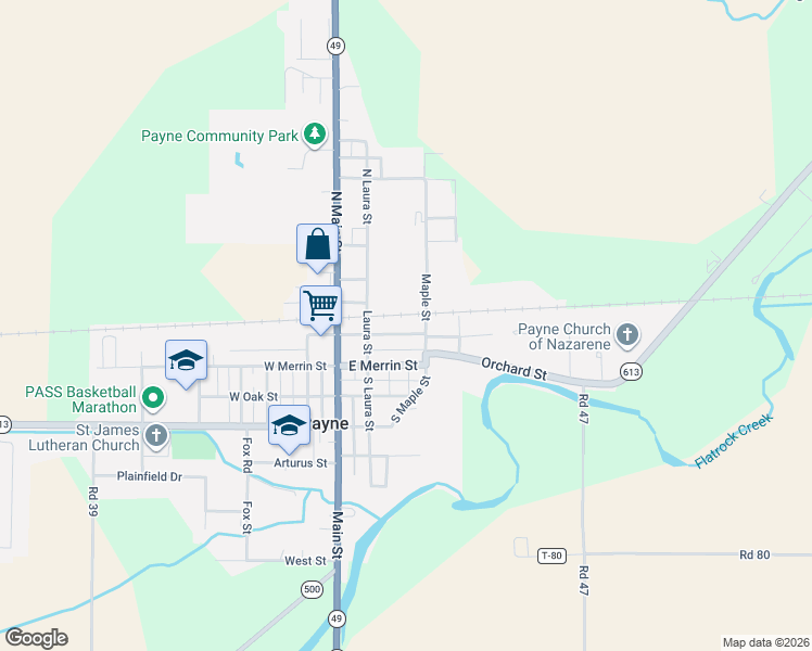 map of restaurants, bars, coffee shops, grocery stores, and more near 219 East Bailey Street in Payne