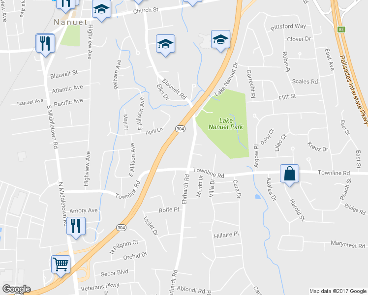 map of restaurants, bars, coffee shops, grocery stores, and more near 139 Blauvelt Road in Pearl River