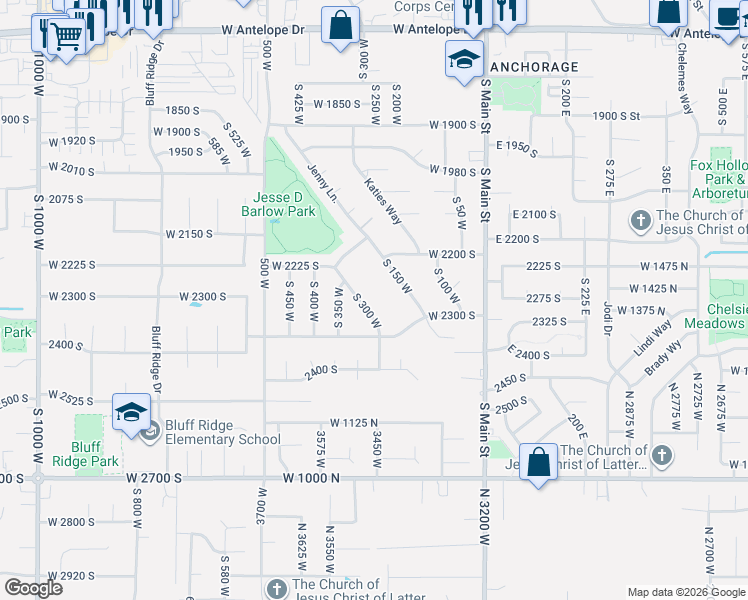 map of restaurants, bars, coffee shops, grocery stores, and more near 2247 South 150 West in Clearfield