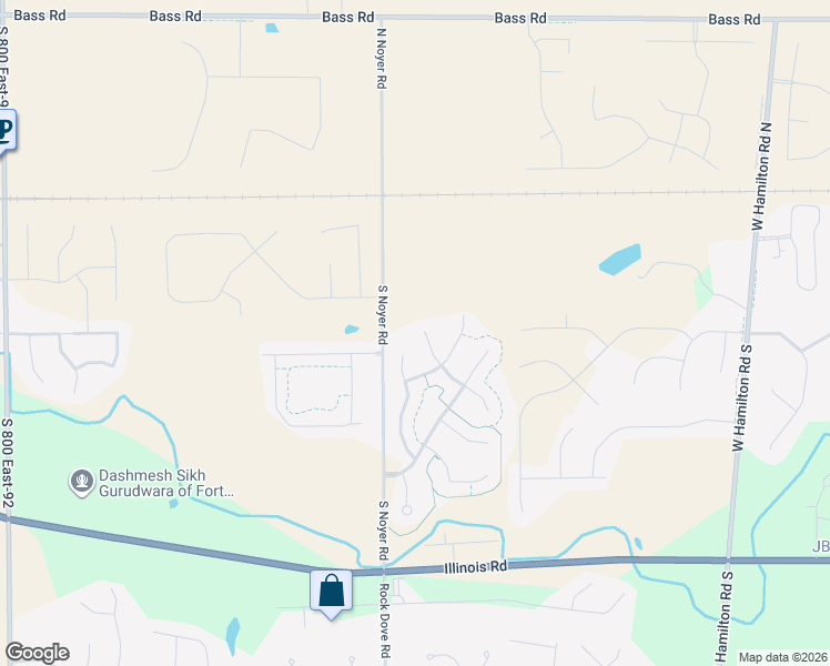 map of restaurants, bars, coffee shops, grocery stores, and more near 112 Greenpointe Parkway in Fort Wayne
