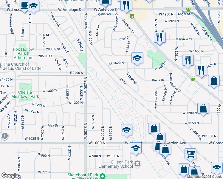 map of restaurants, bars, coffee shops, grocery stores, and more near 1476 North 1875 West in Layton