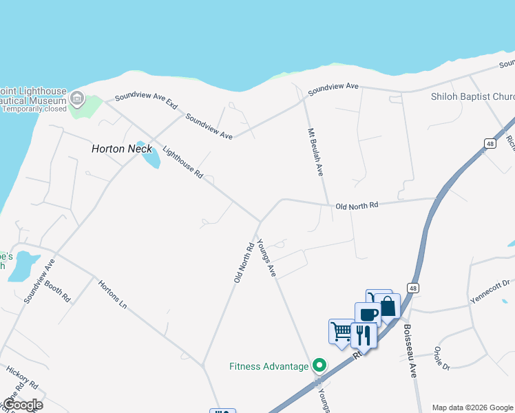 map of restaurants, bars, coffee shops, grocery stores, and more near 460 Lighthouse Road in Southold