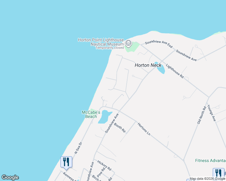 map of restaurants, bars, coffee shops, grocery stores, and more near 2388 Hyatt Road in Southold