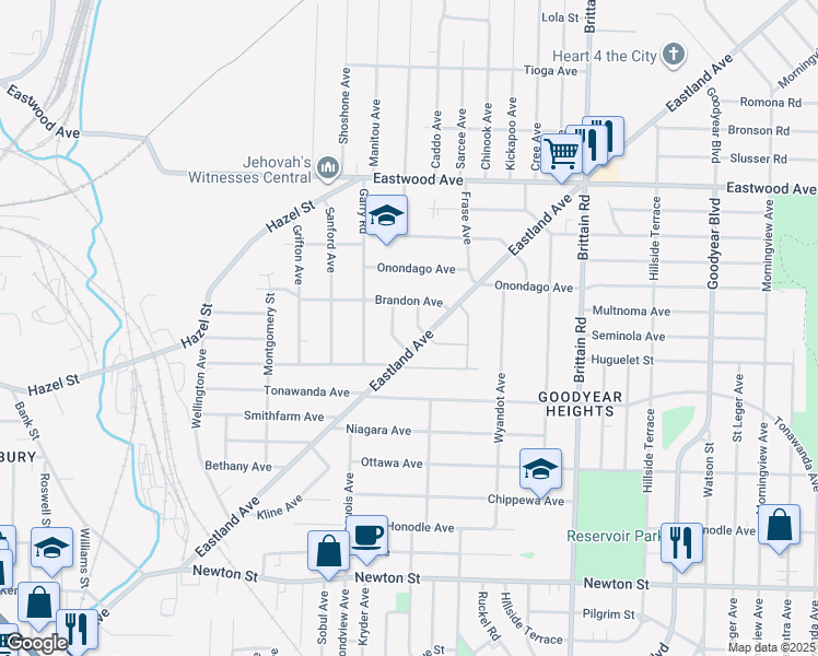 map of restaurants, bars, coffee shops, grocery stores, and more near 632 Plum Avenue in Akron