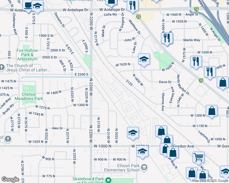 map of restaurants, bars, coffee shops, grocery stores, and more near 1491 North 1875 West in Layton