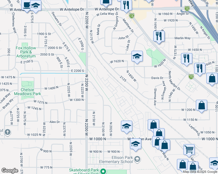 map of restaurants, bars, coffee shops, grocery stores, and more near 1491 North 1875 West in Layton