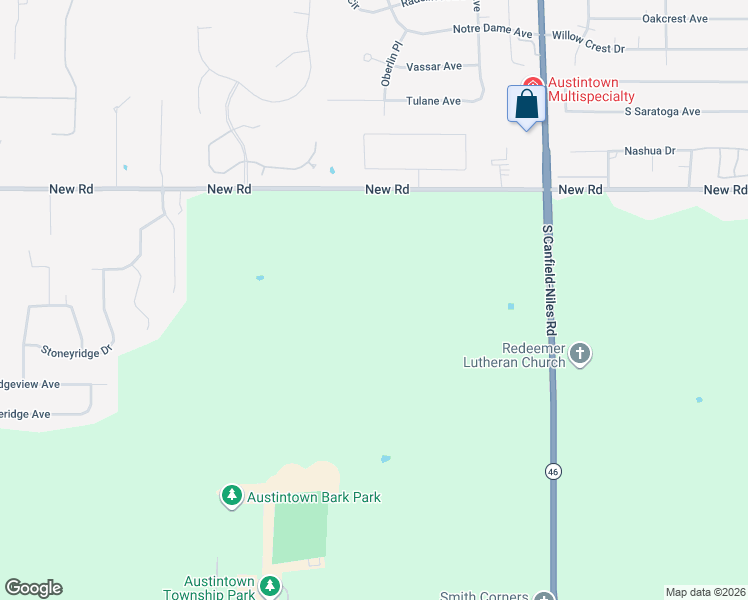 map of restaurants, bars, coffee shops, grocery stores, and more near 2160 South Canfield-Niles Road in Youngstown